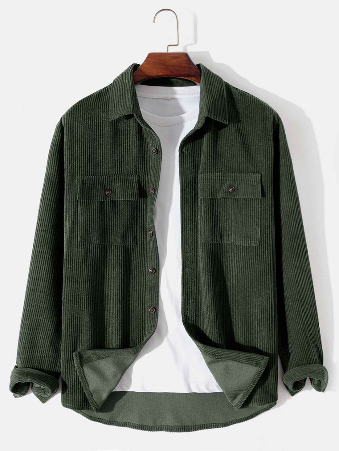 Men’s Corduroy Shirt – Relaxed Fit – Long Sleeve – Button Front – Chest Pockets