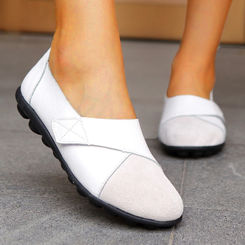 Women's Leather Loafers - Slip-On - Low Heel - Classic Elegant Design