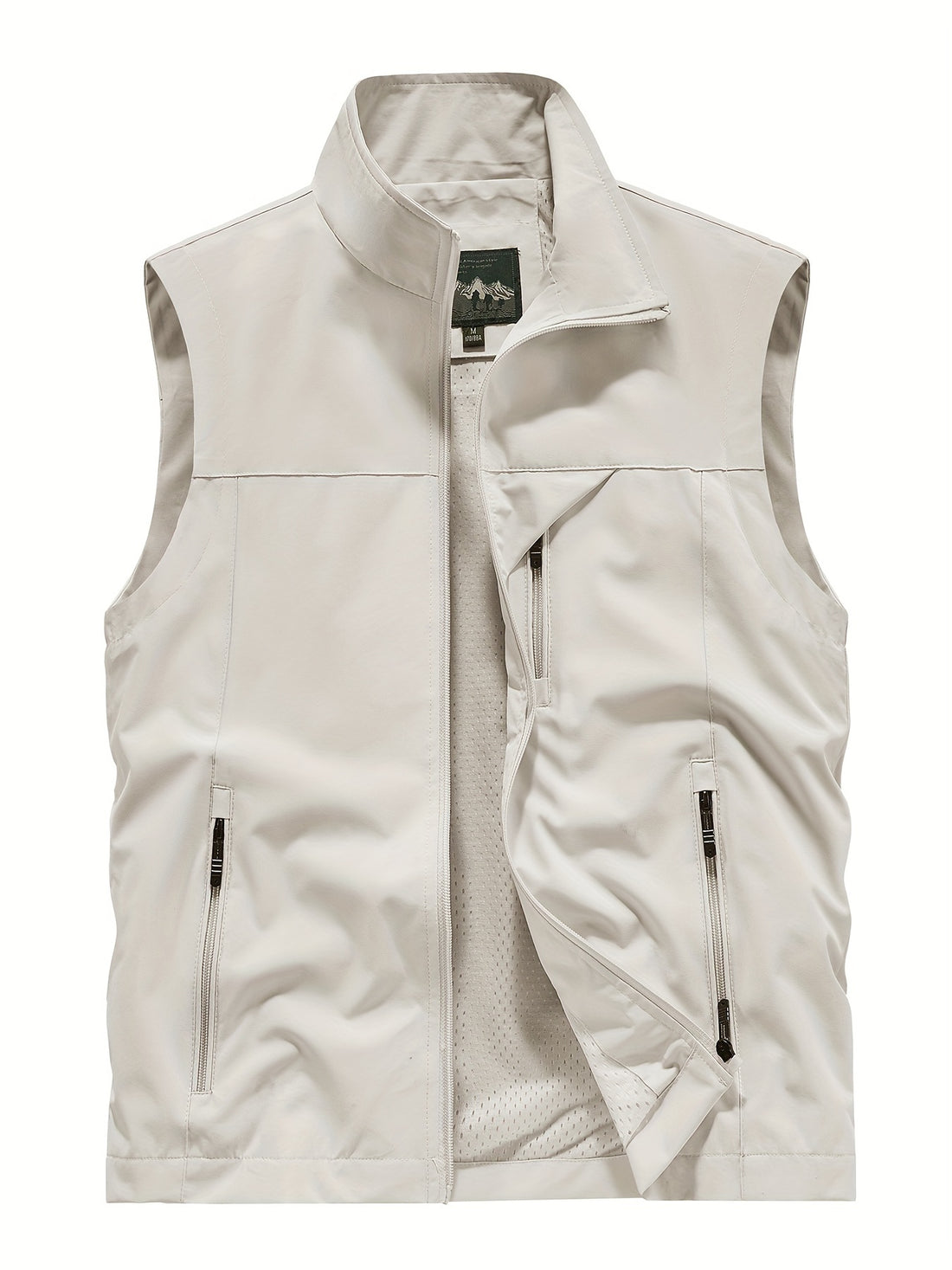 Man wearing active zip-up stand collar vest for running.