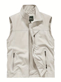 Man wearing active zip-up stand collar vest for running.