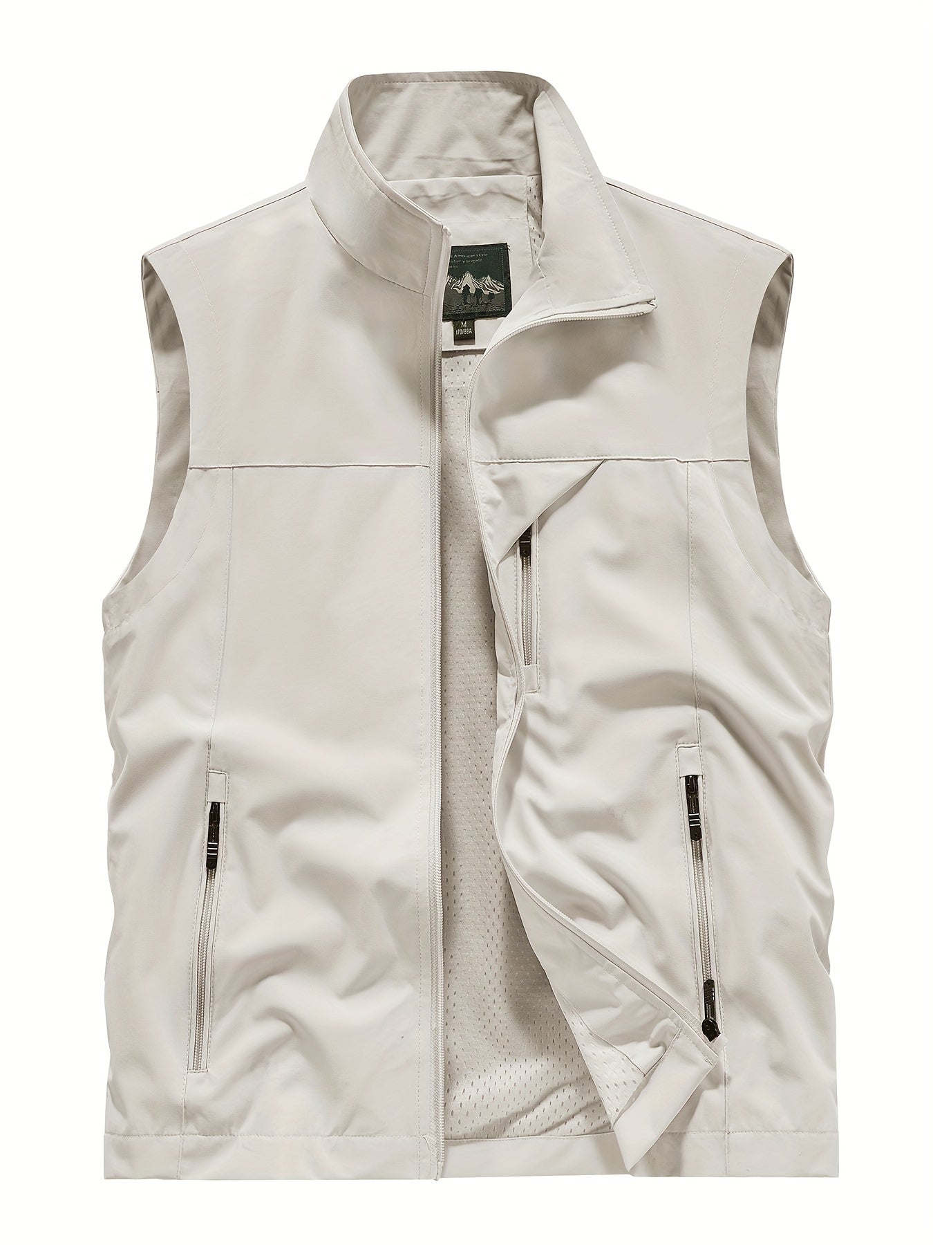 Man wearing active zip-up stand collar vest for running.