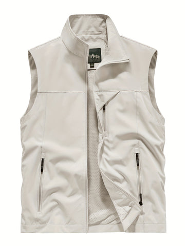 Man wearing active zip-up stand collar vest for running.