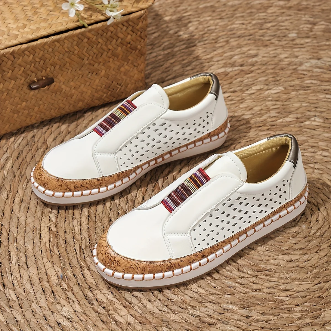 Bianca Leather Orthopedic Slip-On Sneakers | Casual Cork Midsole Sneakers