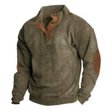 Men’s Sweater – Relaxed Fit – Wool Blend Ribbed Knit – Classic Elbow Patch Design