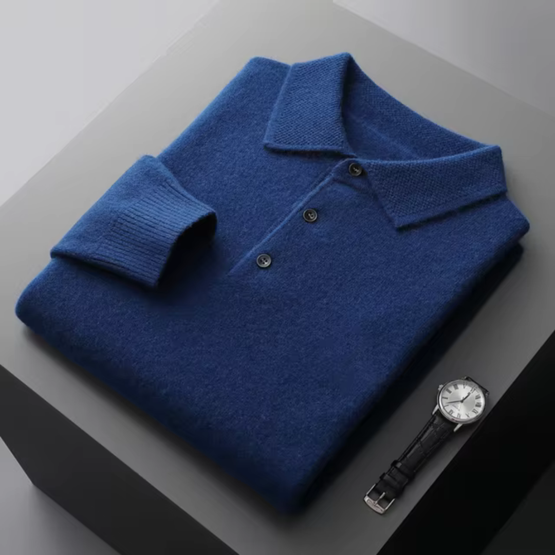 Men’s Polo Sweater – Merino Wool – Standard Fit – Ribbed Trim – Smart Casual Wear