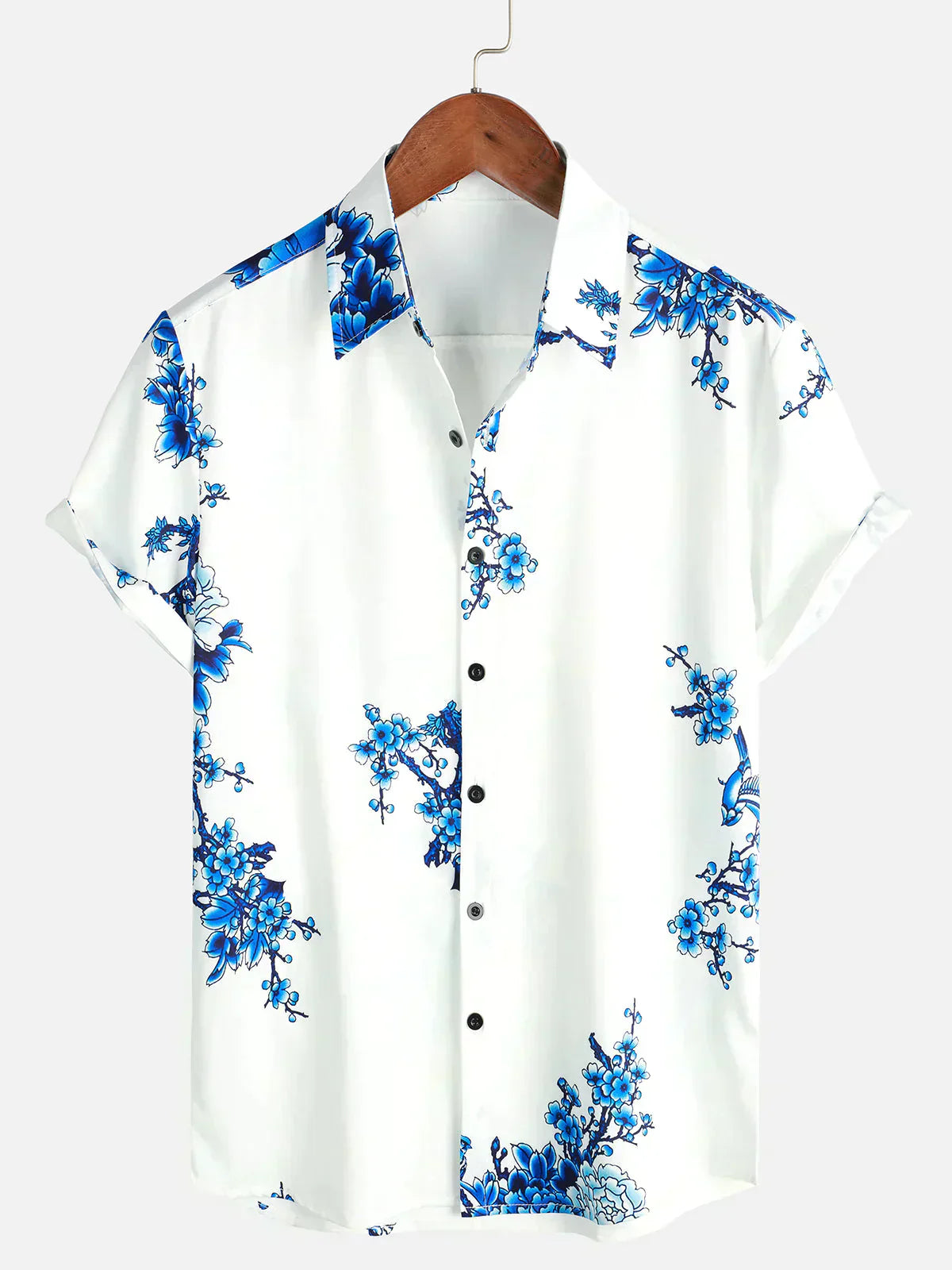 Men's button-down floral short sleeve shirt, perfect for a stylish and comfortable summer look.
