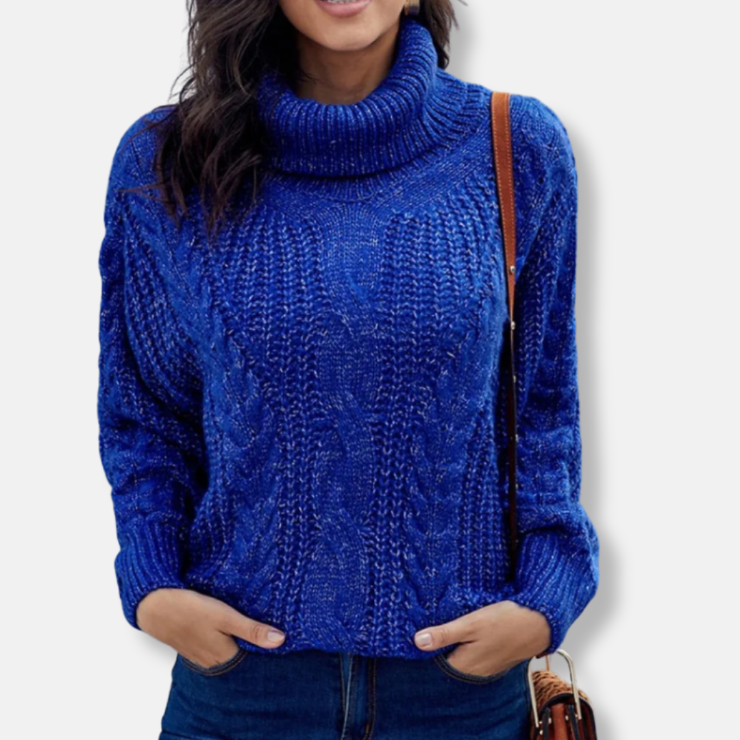 Women’s Pullover Sweatshirt – Oversized Relaxed Fit – Chunky Wool Knit – Ribbed Turtleneck
