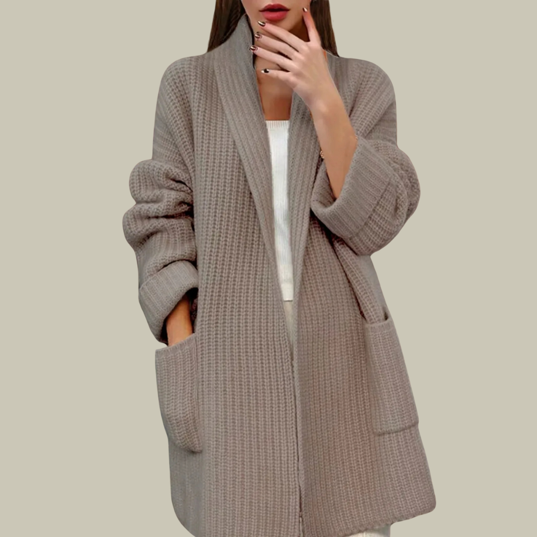 Women’s Cardigan – Oversized Fit – Thick Knit – Shawl Collar – Ribbed Texture