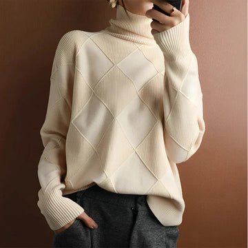 Women’s Pullover Sweater – Wool Blend – Oversized Fit – High Neck Ribbed Knit