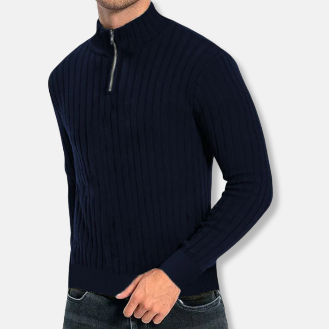 Men’s Mock Neck Sweatshirt – Ribbed Knit – Regular Fit – Zipper Closure – Long Sleeve