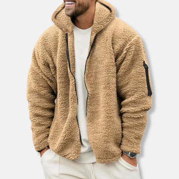 Men’s Zip-Up Hoodie – Sherpa Fleece – Relaxed Fit – Hooded with Arm Pocket