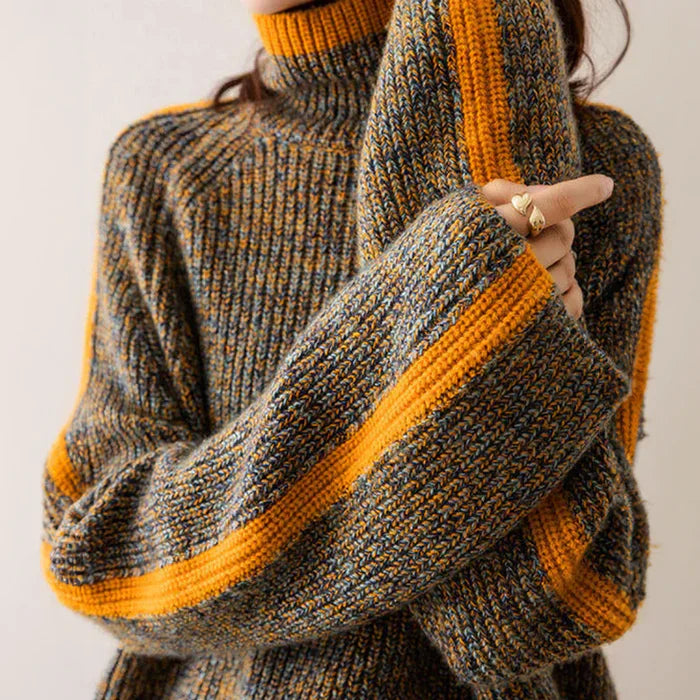 Women’s Knitted Sweater – Oversized Fit – High Neck – Ribbed Texture – Ultra-Soft Wool