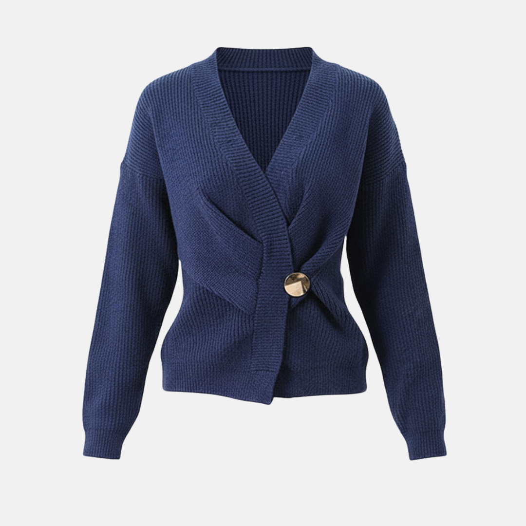 Women’s Sweater Top – Ribbed Knit Wrap Style – V-Neck – Long Sleeve – Asymmetrical Hem