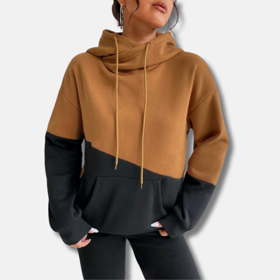 Women’s Hoodie – Relaxed Fit – Soft Knit – Colorblock – Kangaroo Pocket – Drawstring Hood