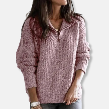 Women’s Half-Zip Sweater – Relaxed Fit – Chunky Knit – Wool Blend – Long Sleeve Casual