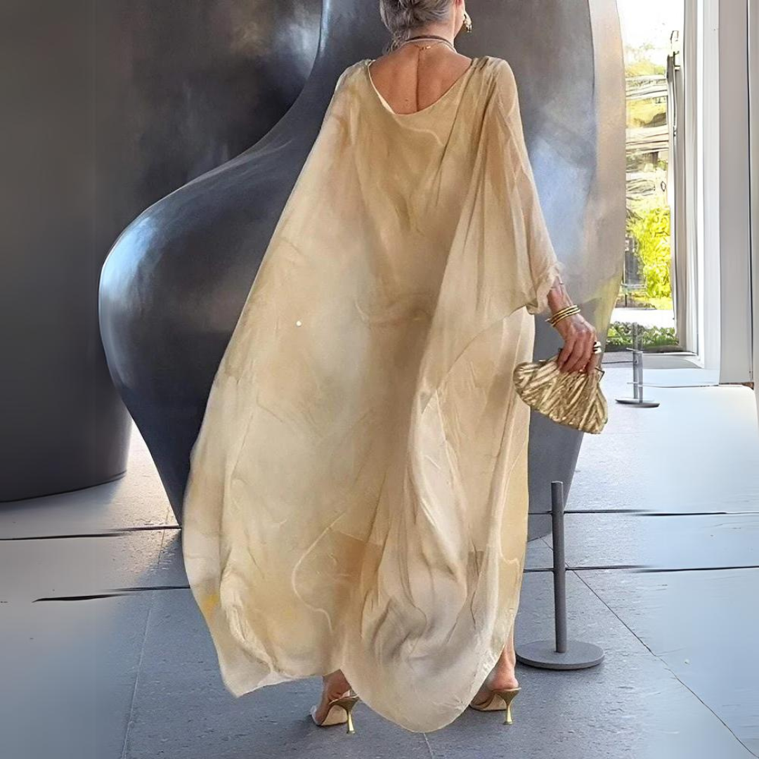 Women's Kaftan Dress - Flowing Lightweight Fabric - Elegant Loose Fit - Wide Sleeves
