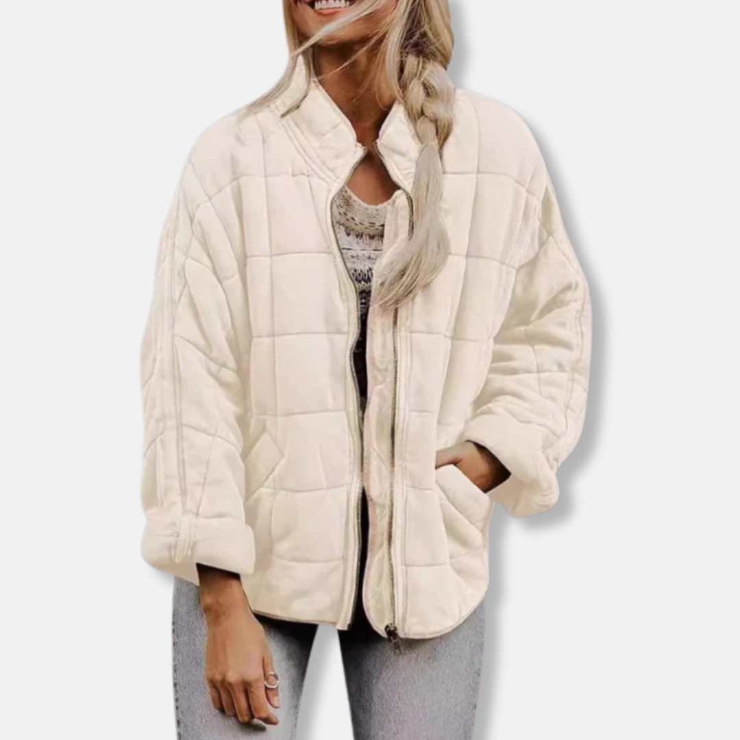 Women’s Quilted Coat – Oversized Fit – Stand-Up Collar – Full-Zip Long Sleeve
