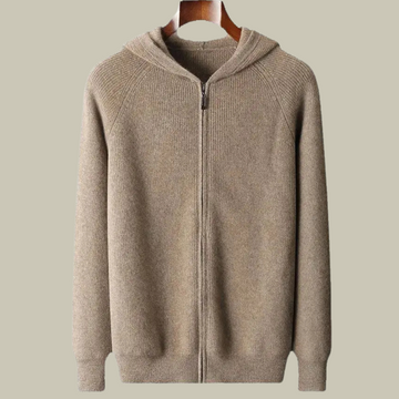 Men’s Hooded Cardigan – Knitted Wool Blend – Relaxed Fit – Zip Front Casual Wear