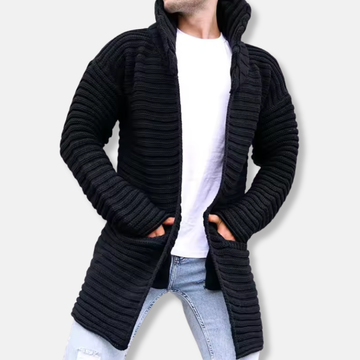 Men’s Knitted Cardigan – Wool Blend – Oversized Fit – Ribbed – Turtleneck – Open Front
