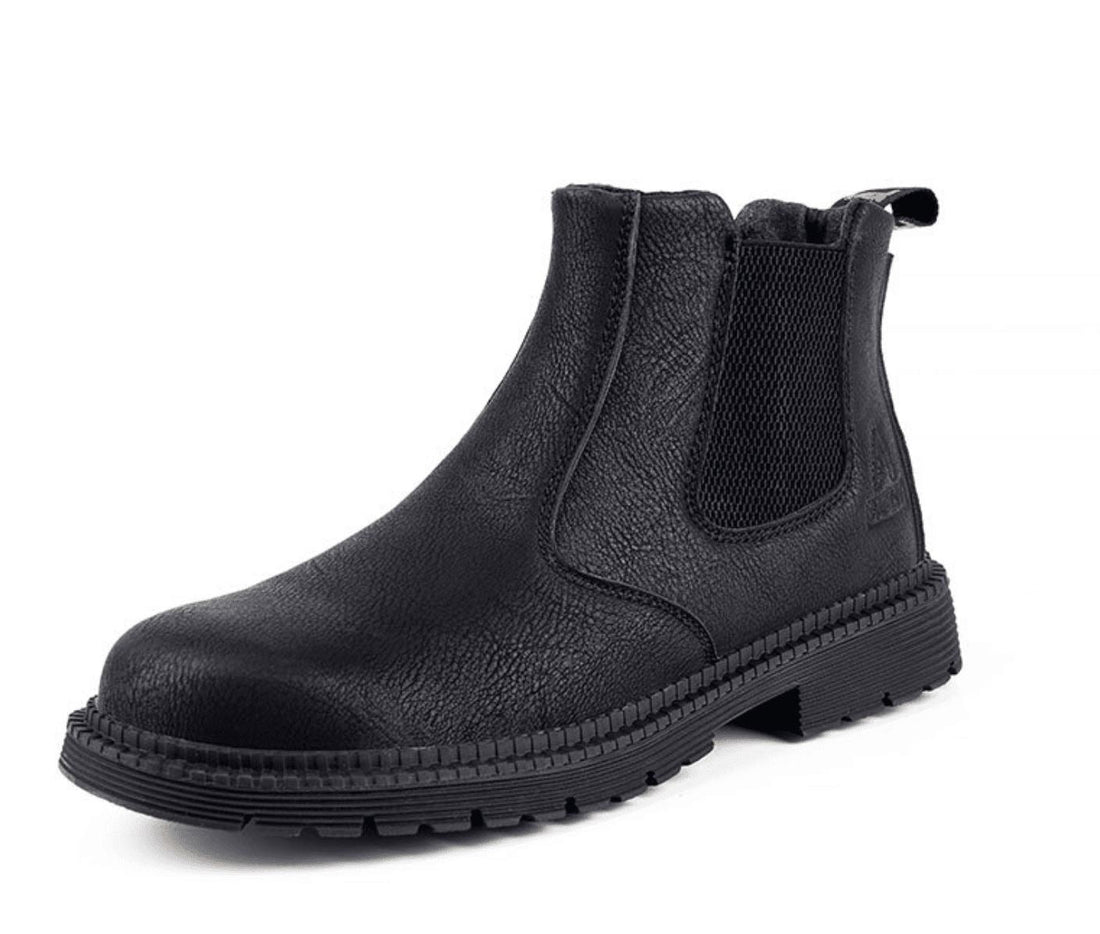 Men’s Chelsea Safety Boots - Leather - Slip-On - Elastic Side Panels - Durable Sole