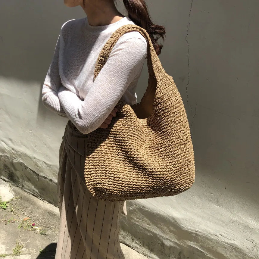 Women's Straw Beach Bag - Woven Tote - Lightweight & Durable - Casual Summer Handbag