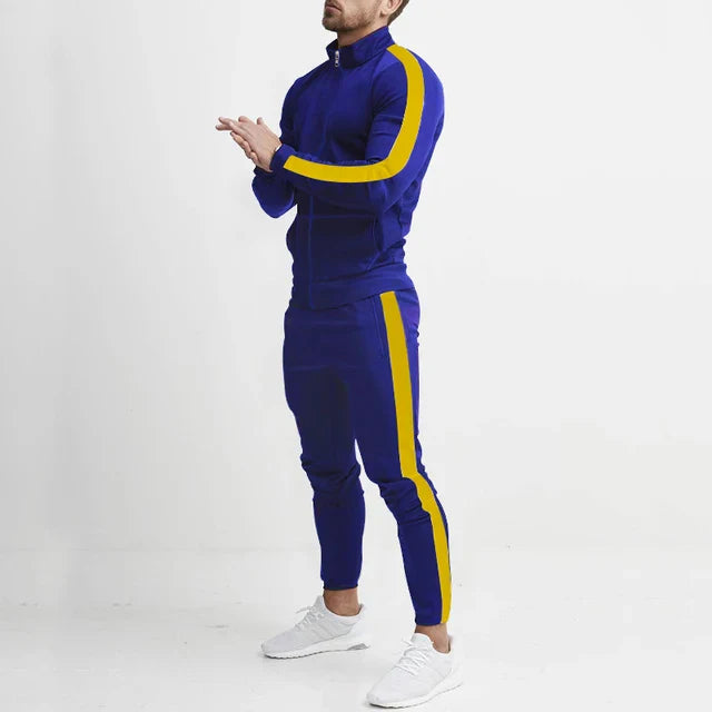 Men’s Tracksuit – Slim Fit – Zip-Up Jacket & Tapered Joggers – Athletic Stripe Design