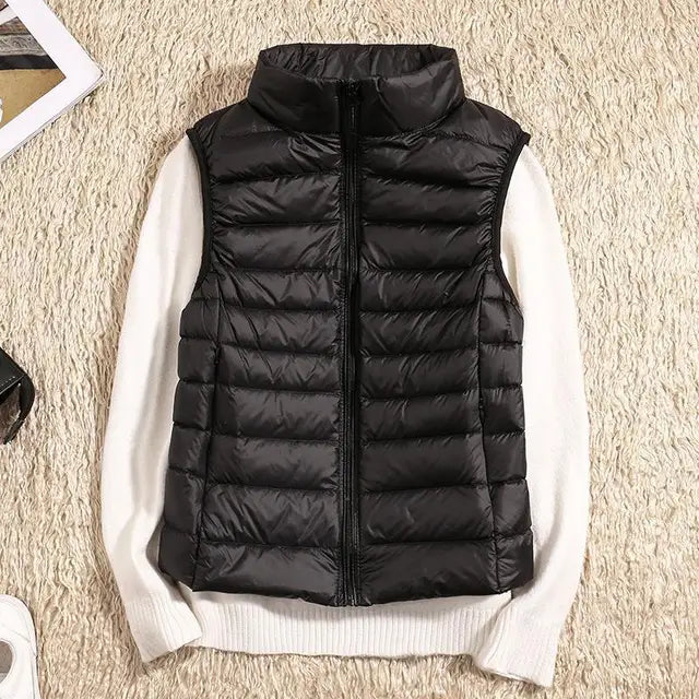 Women's Quilted Puffer Vest - Lightweight Insulated - High Collar - Zip Closure