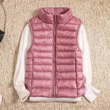 Women's Quilted Puffer Vest - Lightweight Insulated - High Collar - Zip Closure