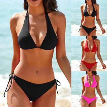 Women’s Bikini Set - Halter Neck - Triangle Top - Tie-Side Bottom - Stretch Fit