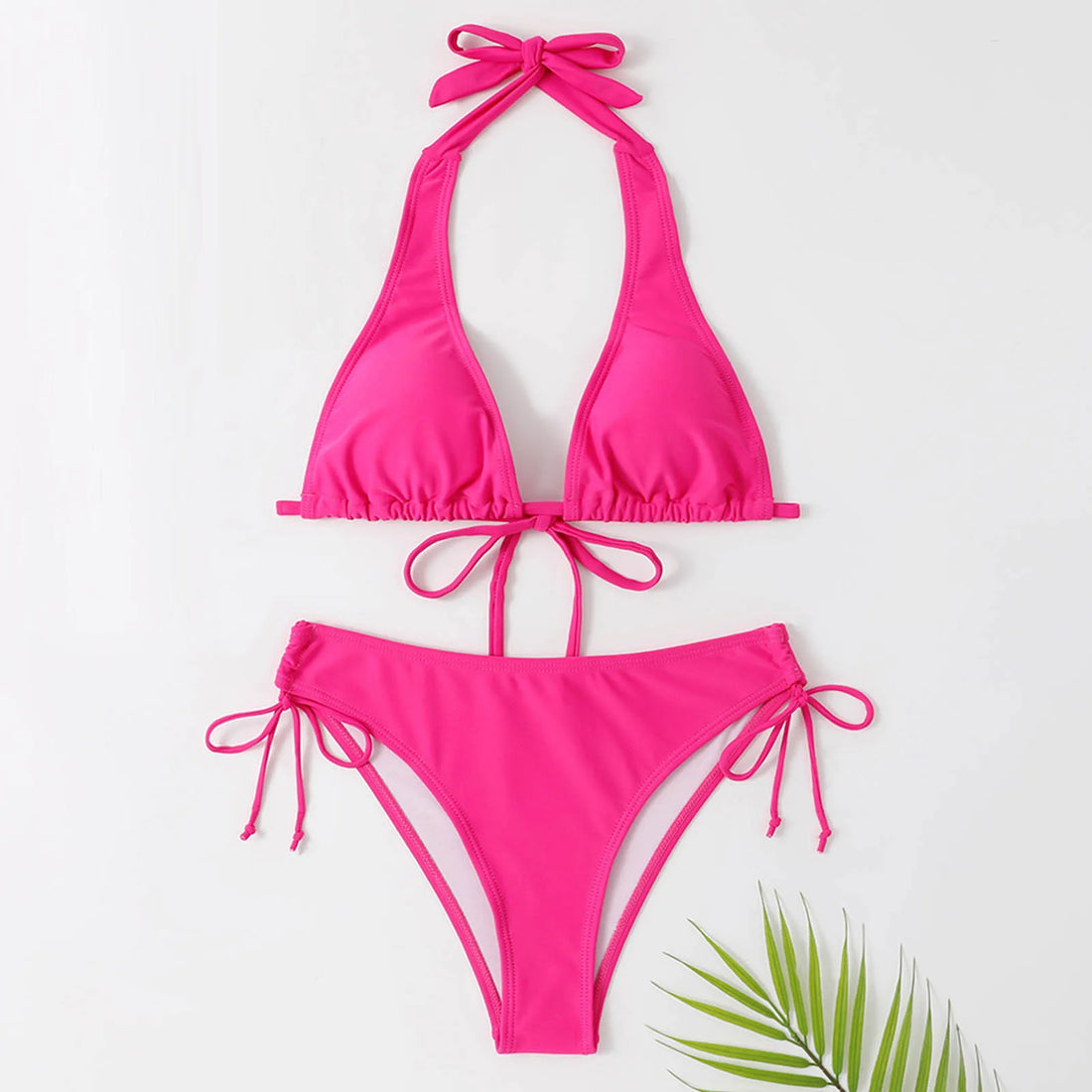 Women’s Bikini Set - Halter Neck - Triangle Top - Tie-Side Bottom - Stretch Fit