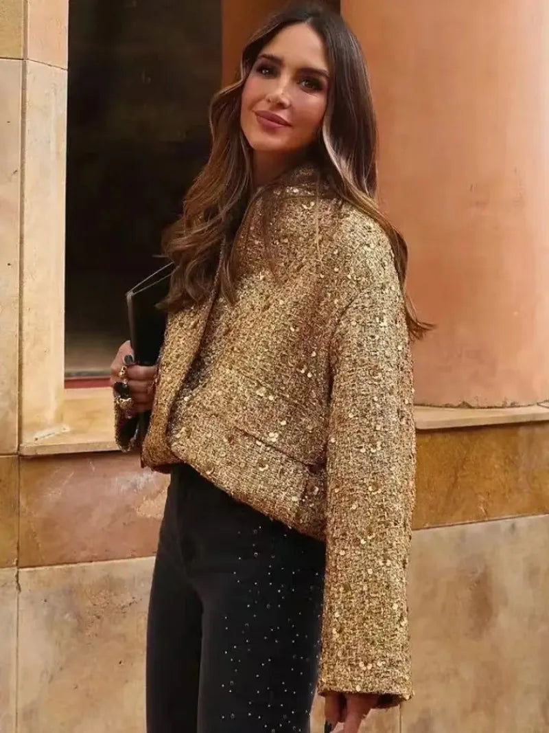 Women’s Bomber Jacket – Relaxed Fit – Sequined – Shimmering Evening Wear