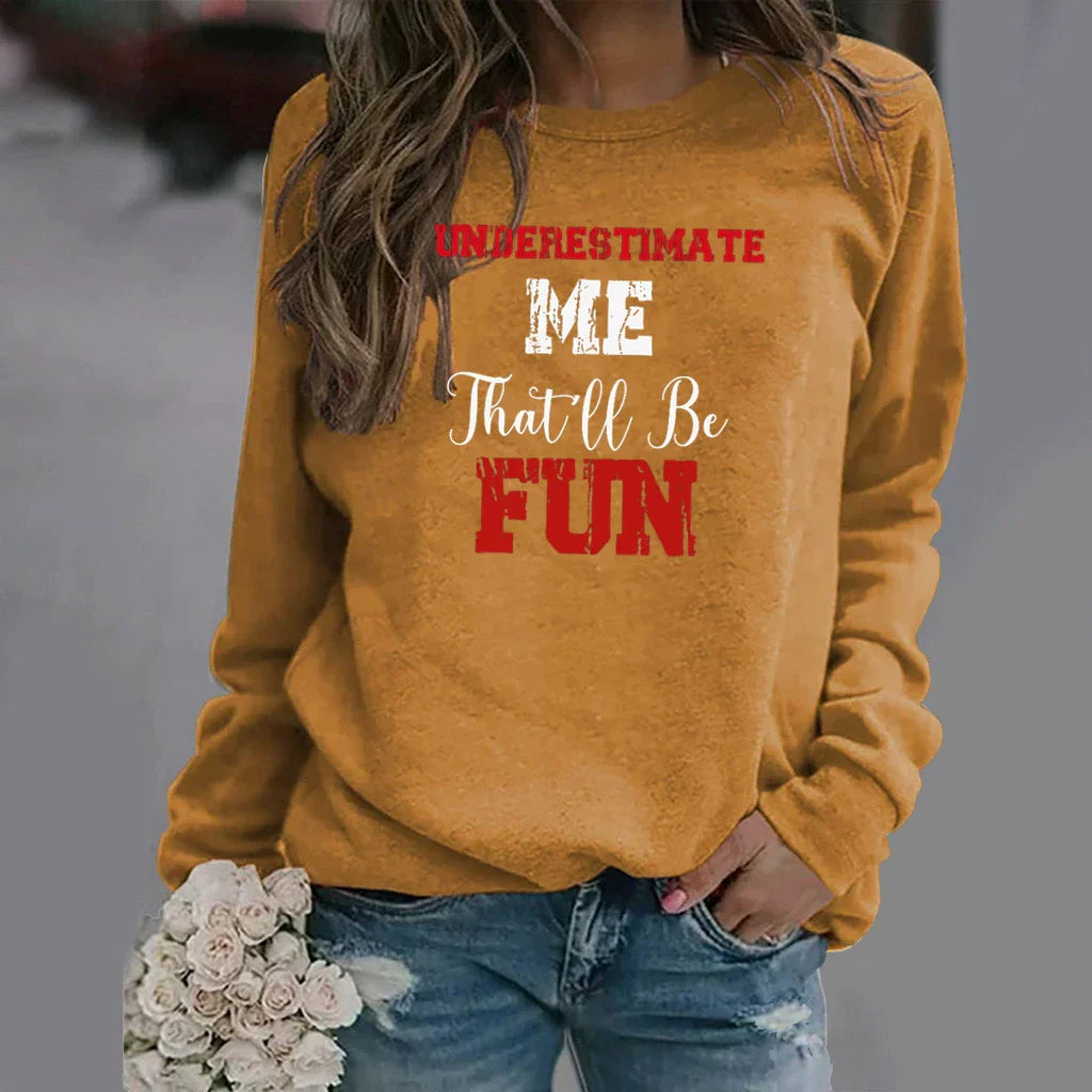 Women’s Sweatshirt – Relaxed Fit – Cotton Blend – Long Sleeve – Letter Print Casual