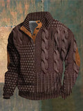 Men's cable design sweater with elbow patches, a cozy and stylish winter knit.