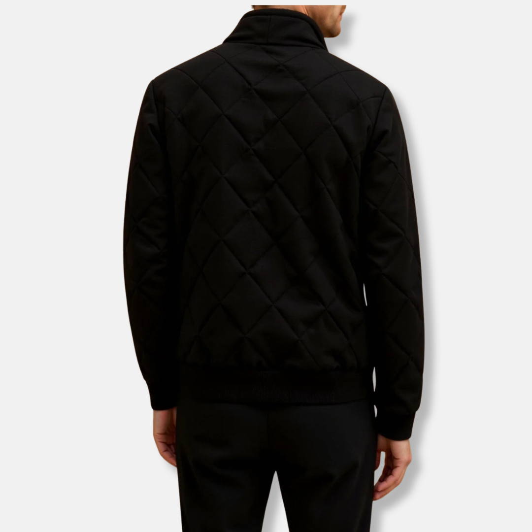 Men’s Quilted Bomber Jacket – Regular Fit – Stand-up Collar – Ribbed Hem and Cuffs
