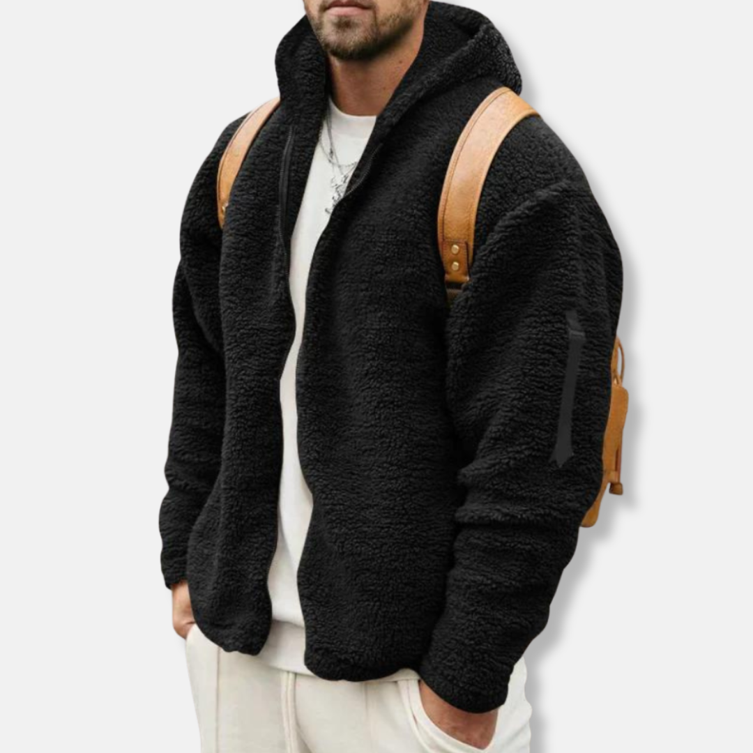 Men’s Zip-Up Hoodie – Sherpa Fleece – Relaxed Fit – Hooded with Arm Pocket