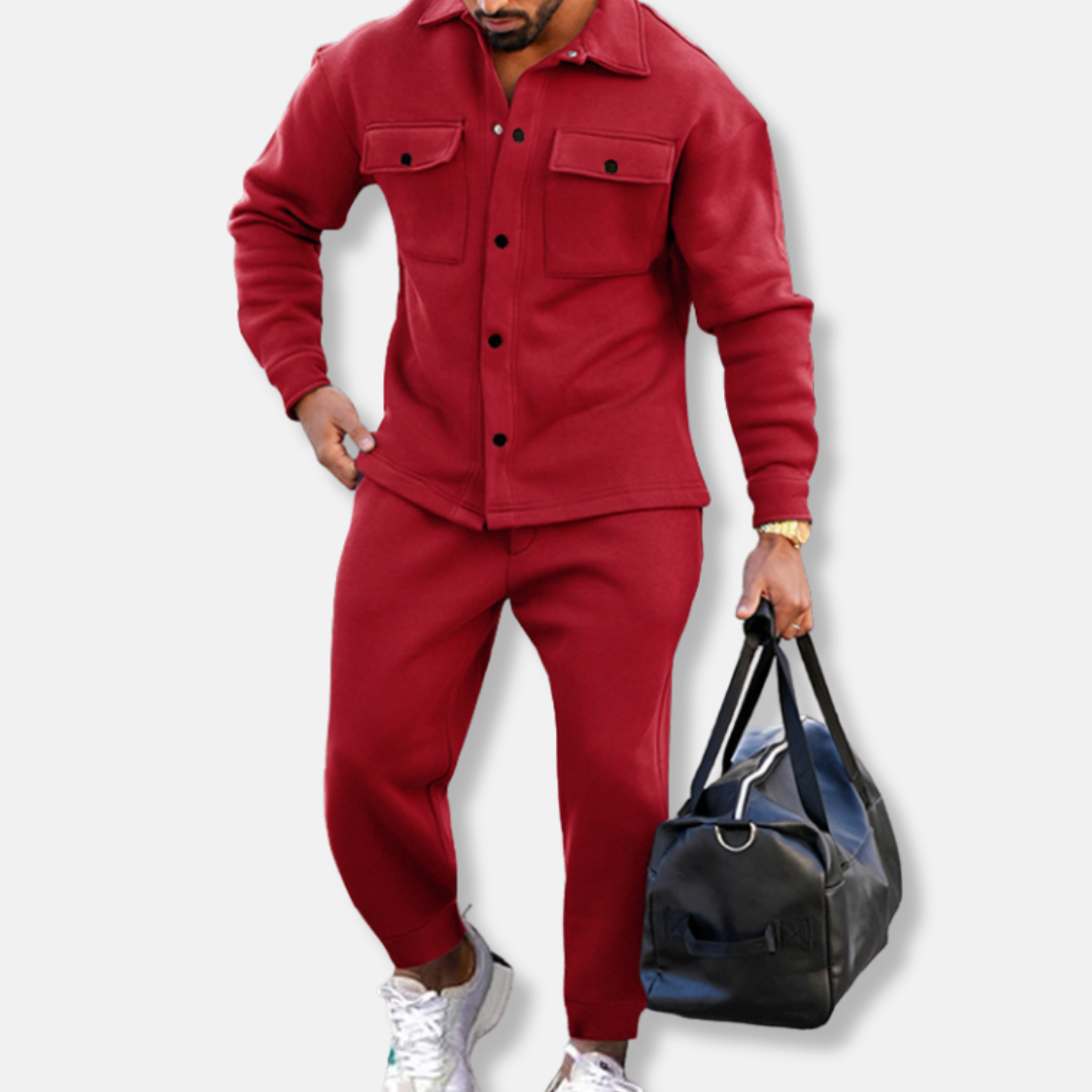 Men’s Two-Piece Suit – Regular Fit Jacket and Trousers – Cotton Blend – Utility Pockets