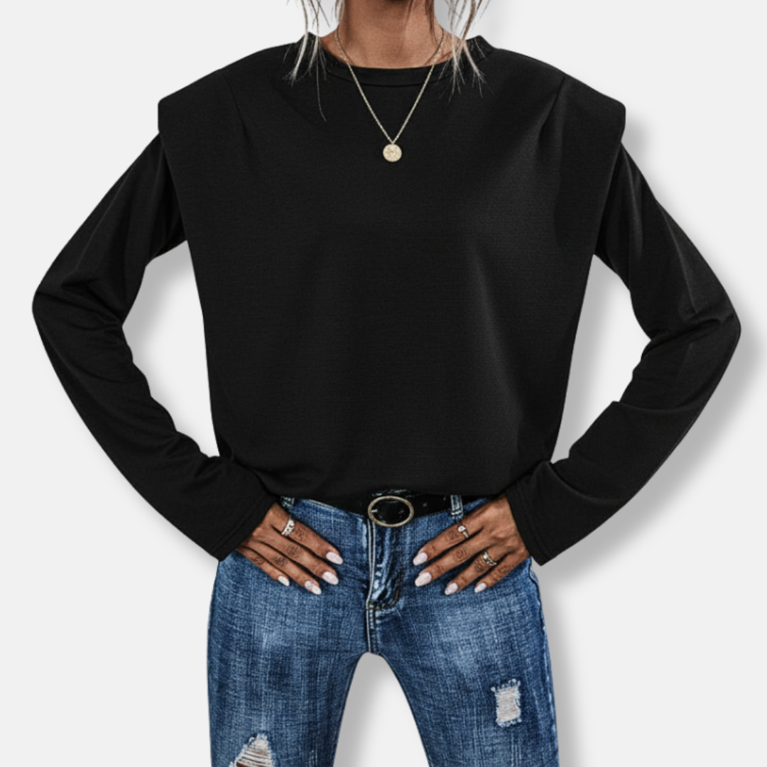 Women’s Sweatshirt – Relaxed Fit – Padded Shoulders – Crew Neck – Long Sleeve Cotton