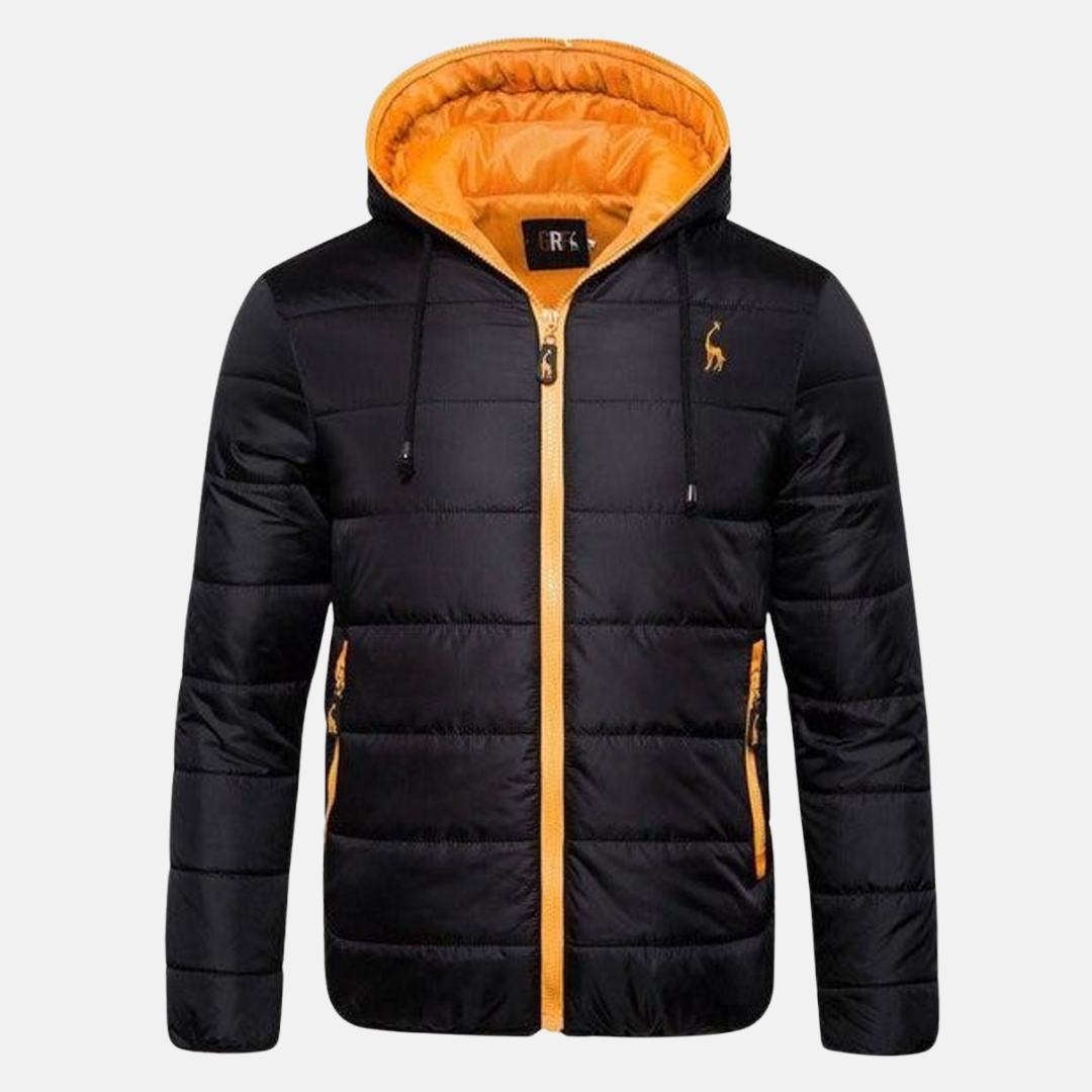 Men’s Quilted Down Jacket – Regular Fit – Hooded – Water-Resistant – Zip Pockets