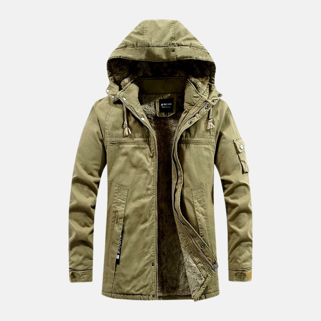 Men’s Hooded Jacket – Slim Fit Mid-Length – Insulated Lining – Outdoor Workwear