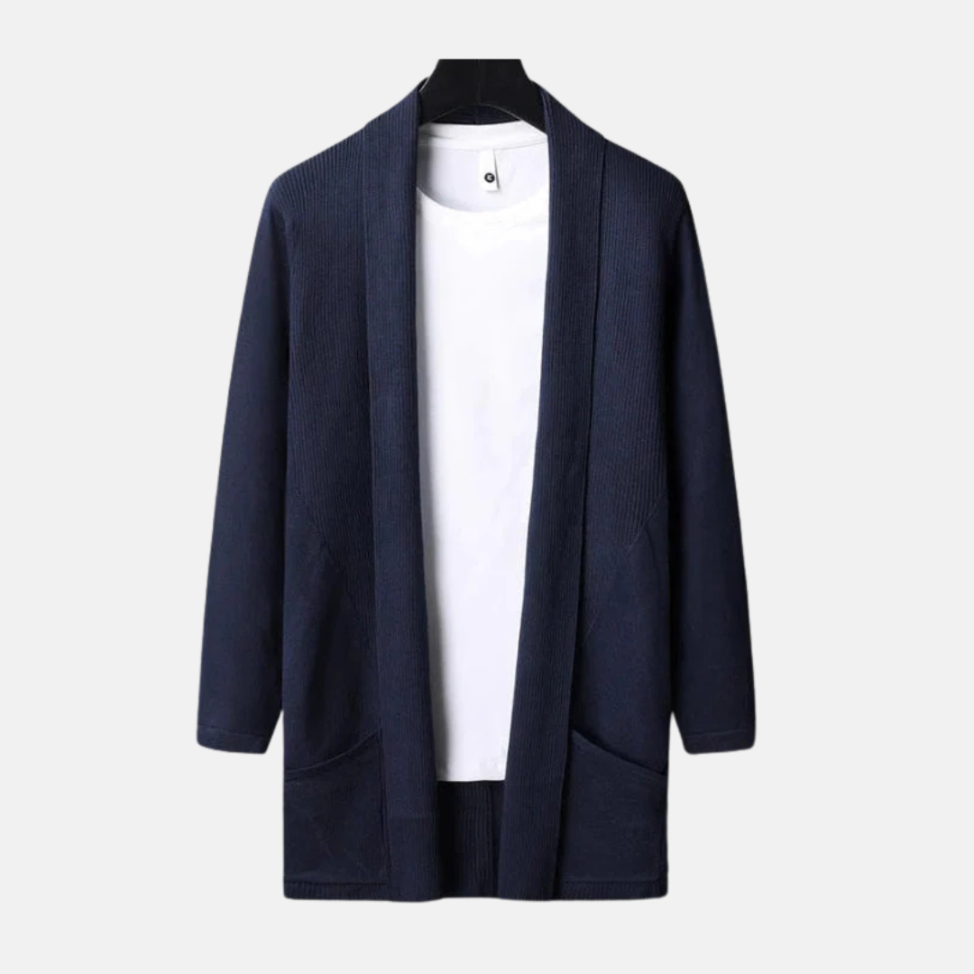 Men’s Cardigan Sweater – Slim Fit Knit – Open Front – Long Sleeve with Pockets