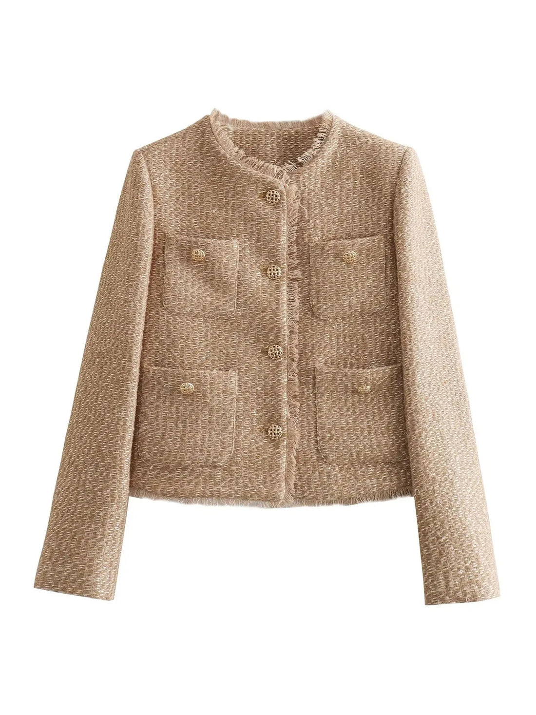 Women’s Tweed Jacket – Tailored Fit – Textured Fabric – Button Front – Waist Length