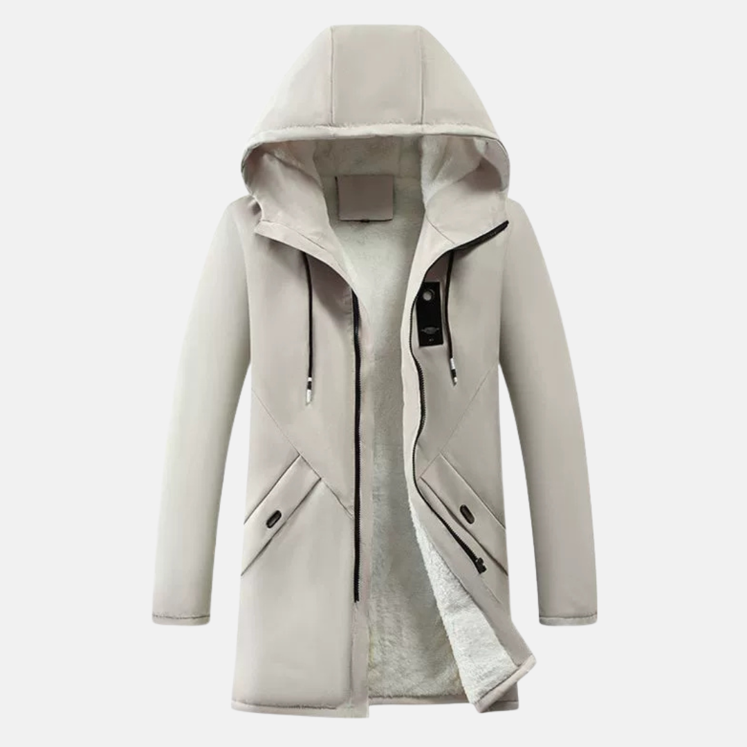 Men’s Hooded Jacket – Fleece Lined – Windproof Mid-Length – Casual Outerwear