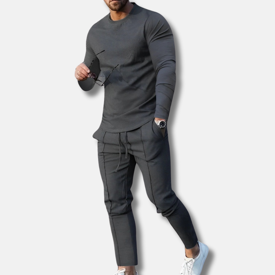 Men’s Two-Piece Sweatshirt and Jogging Pants Set – Slim Fit – Cotton Blend – Crew Neck – Drawstring Waist