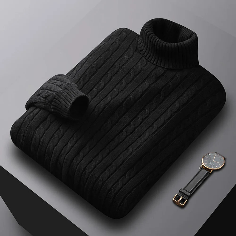 Men’s Turtleneck Jumper – Cable Knit – Wool Blend – Classic Fit – Old Money Style