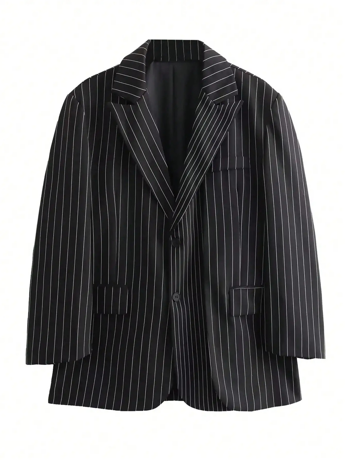 Women’s Blazer – Oversized Fit – Pinstripe – Wool Blend – Tailored Office Wear
