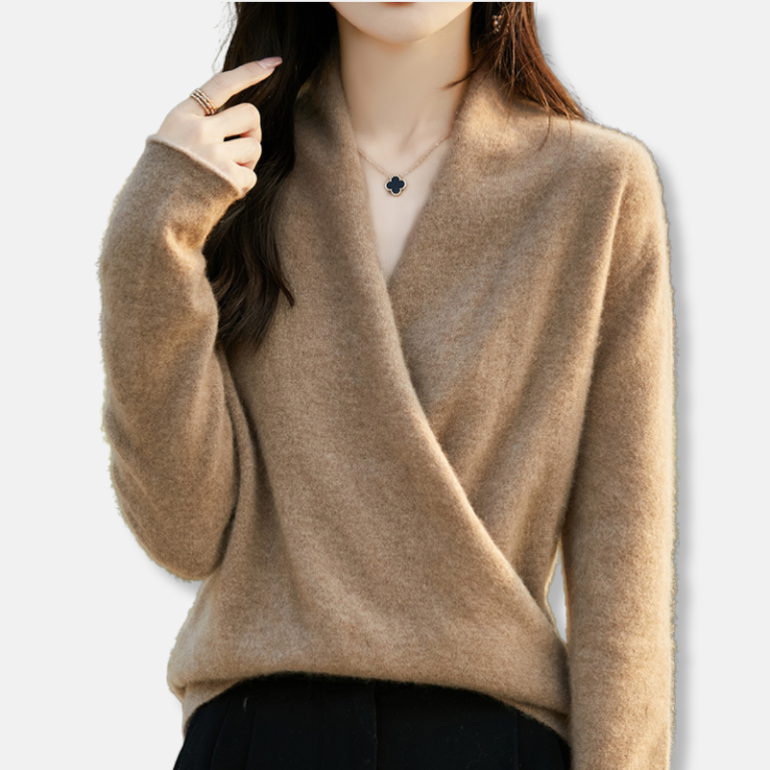 Women’s Pullover Sweater – Wool Knit – V-Neck – Relaxed Fit – Long Sleeve Casual