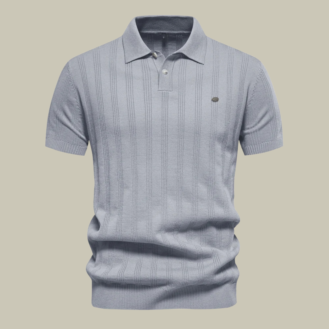 Men’s Polo Shirt – Slim Fit – Ribbed Knit –  Short Sleeve Casual