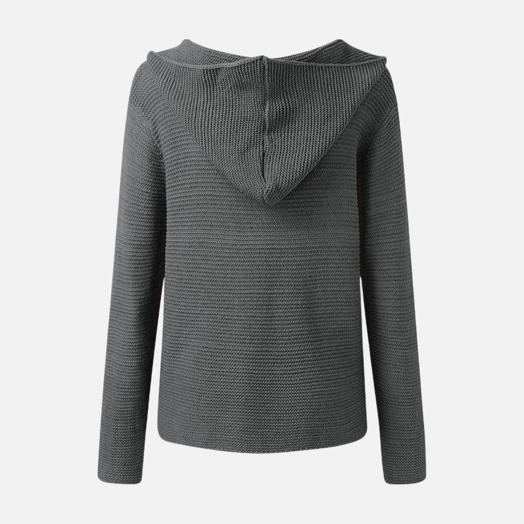 Women’s Hooded Cardigan – Wool Knit – Relaxed Fit – Button Front – Patch Pockets