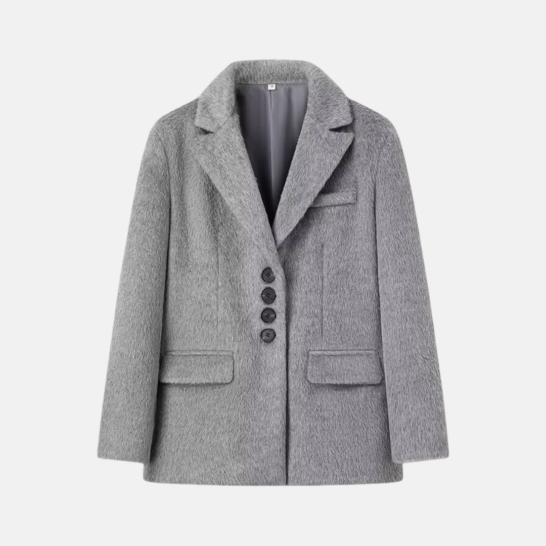 Women’s Blazer – Oversized Relaxed Fit – Plush Texture – Notched Lapel – Flap Pockets