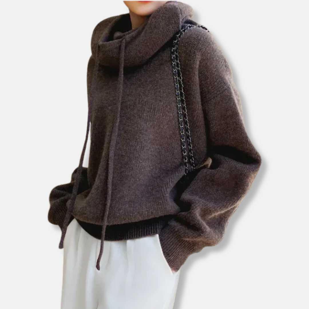 Women’s Knitted Sweatshirt – Oversized Relaxed Fit – Soft Plush Knit – Cowl Neck